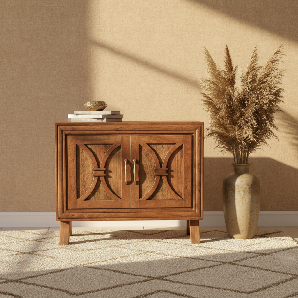 Sienna 2-Door Acacia Wood Cabinet | Modern Wooden Storage Cabinet Unit