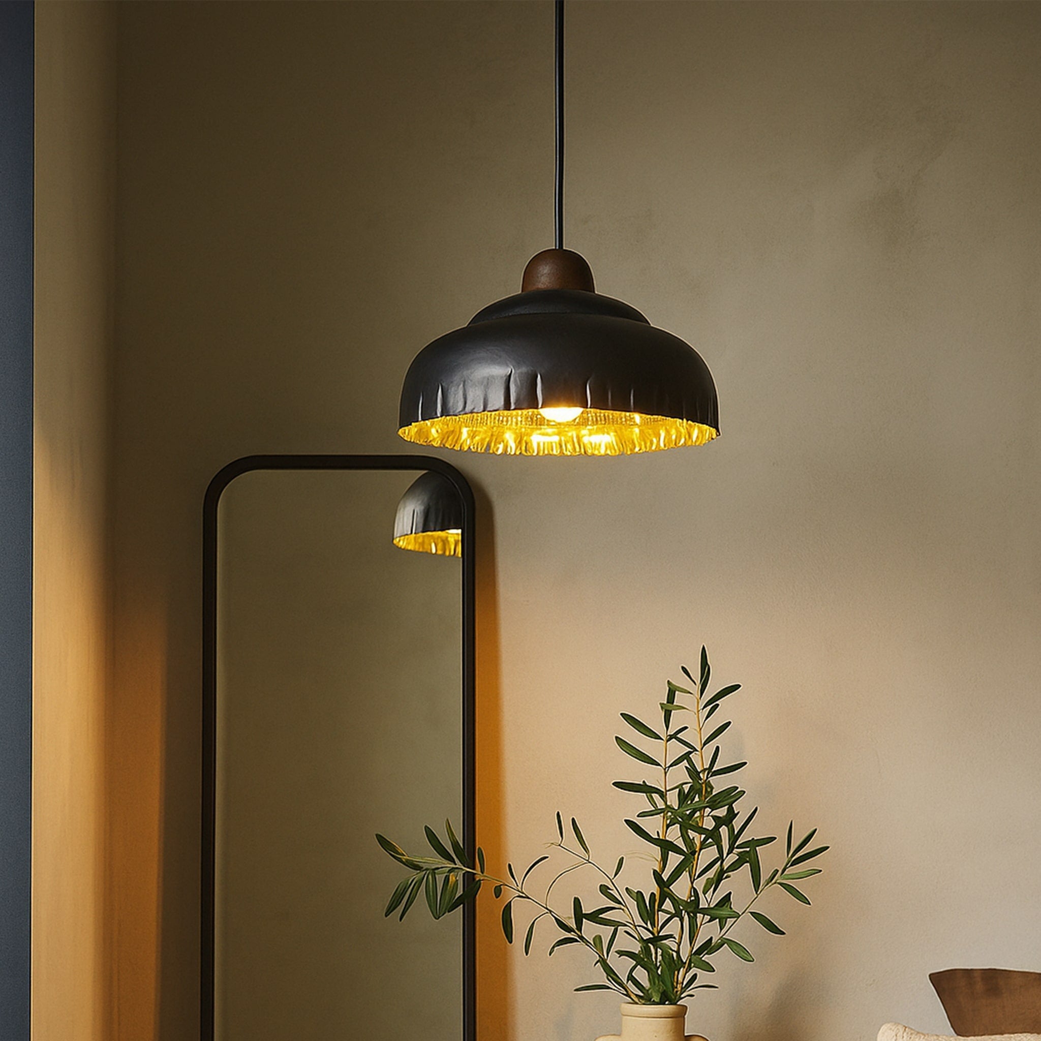 Wavy Pendant | Brass And Wood