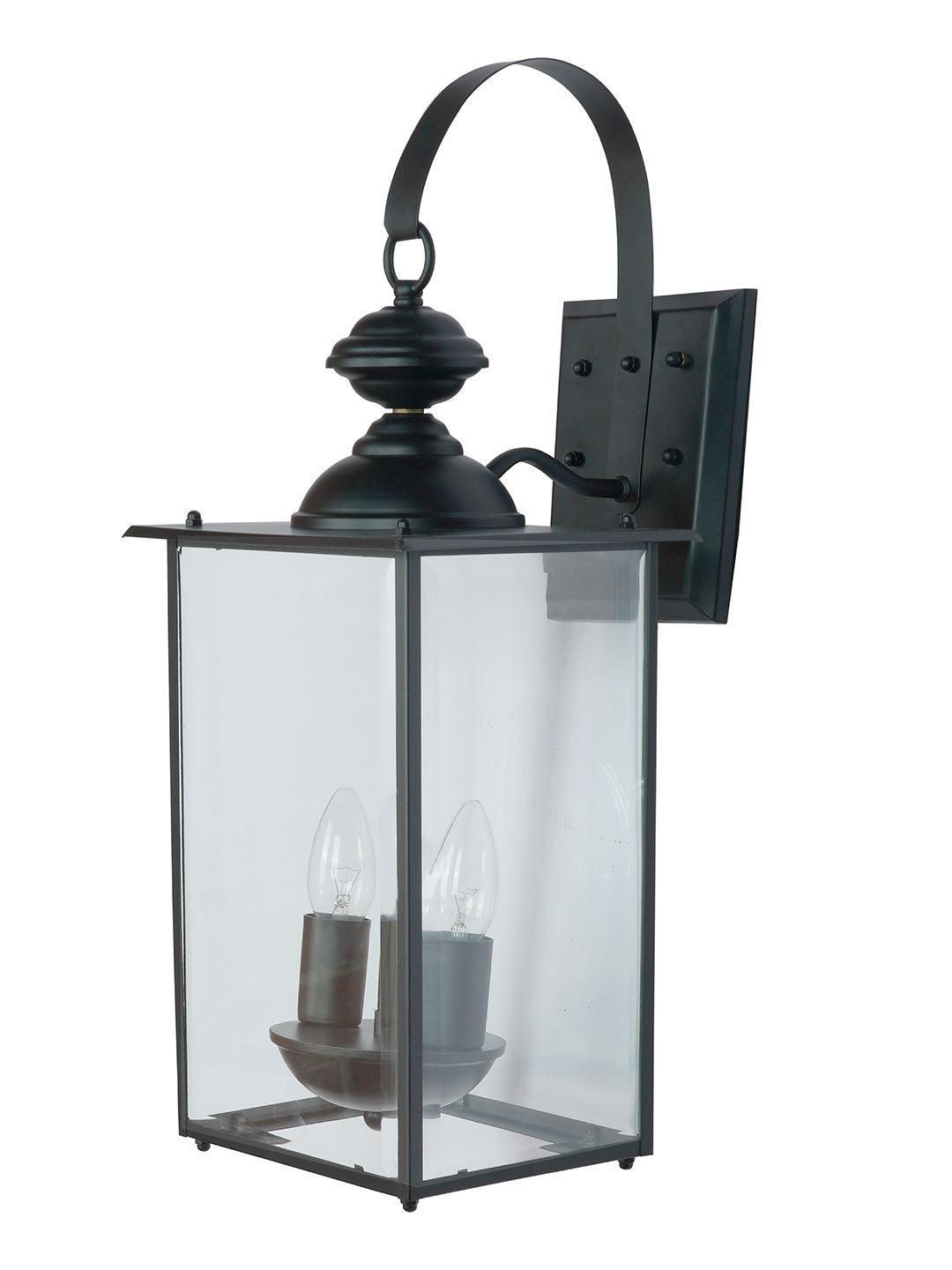 Black Steel & Glass Transitional 2 Light Outdoor Hanging Wall Lamp Light