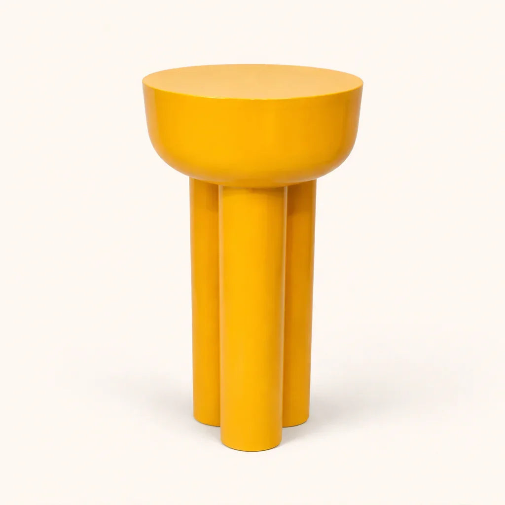Auric Halo Sunburst Yellow Iron Pedestal Table – Modern Round Side Table