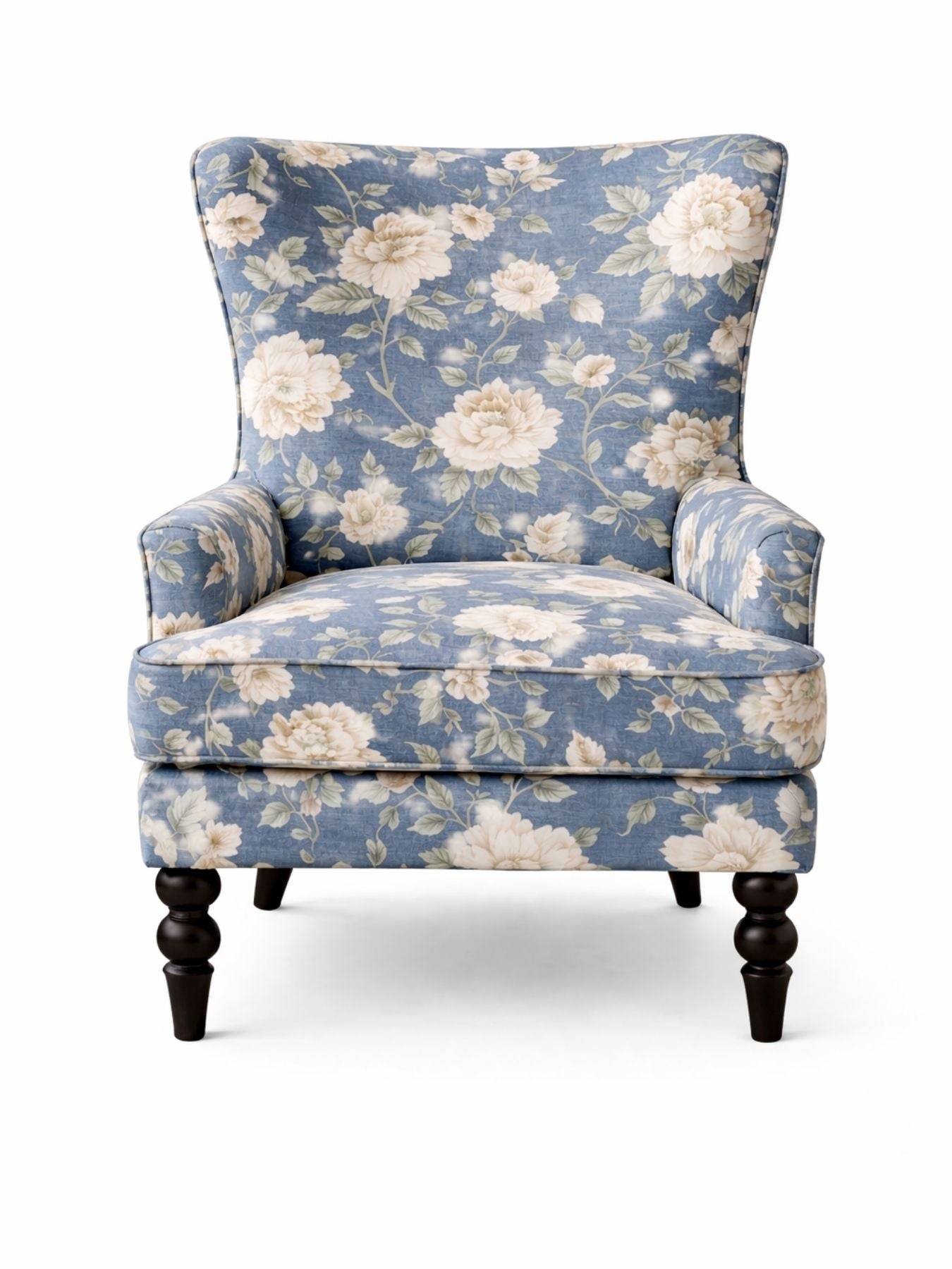 Vintage Blue Blossom Floral Accent Chair