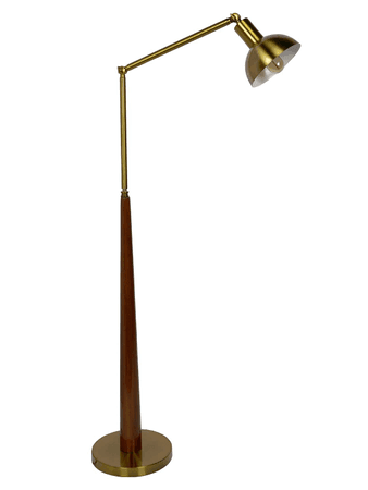 Contemporary 2 Point Adjustable wood & Metal Floor Lamp in Matt Brass Finish Back order