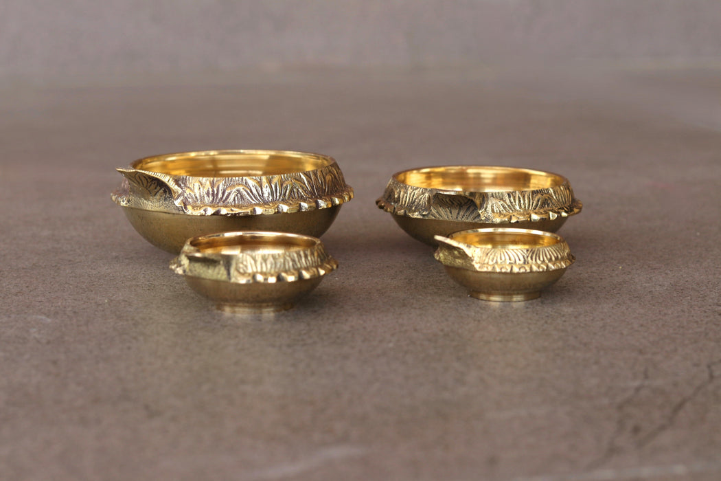 Stylish Brass Diya Set Of 4 | Handcrafted Golden Tealight Holder For Festival Gifting