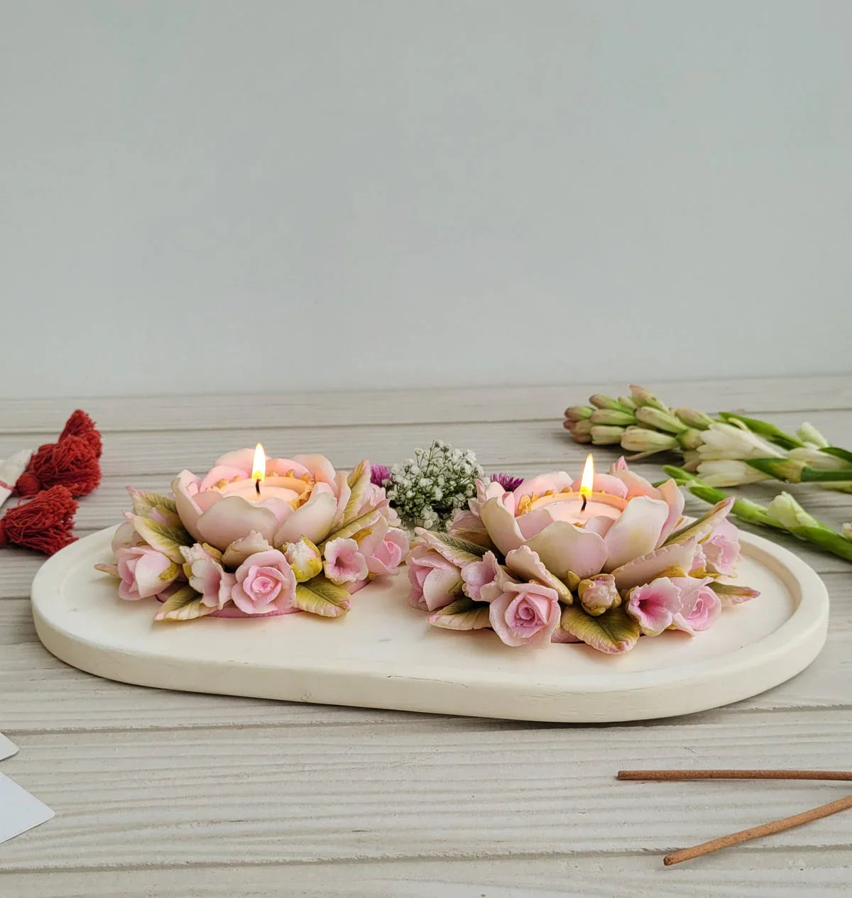 Duo Lotus Candle Platter (Blush)
