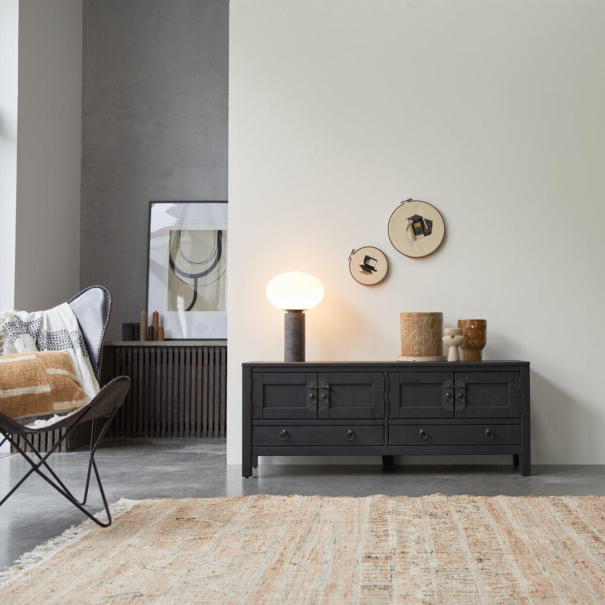 Oroville Solid Mango Wood TV Unit with 2 Drawers & 4 Doors | Modern Entertainment Console | TV Cabinet with Storage