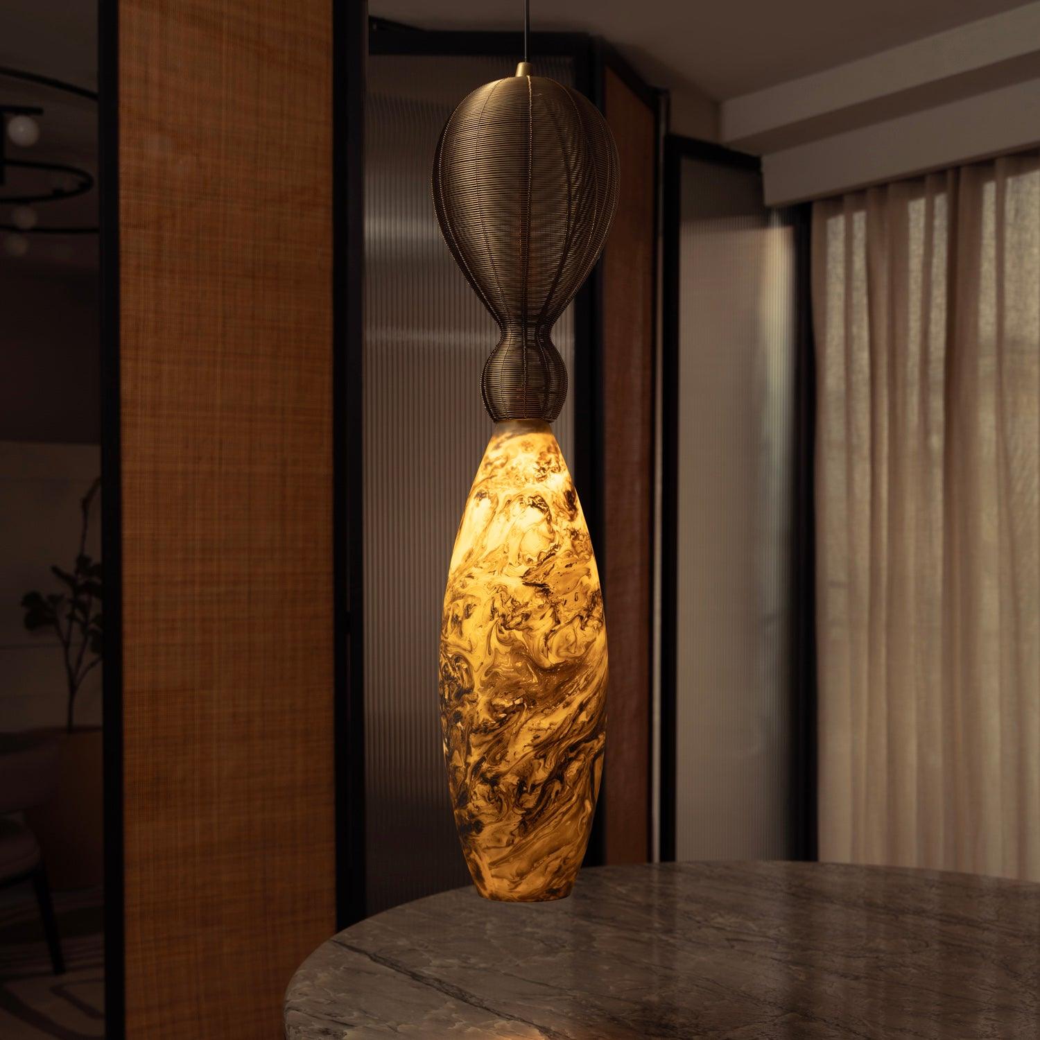 Bella Green Oval Hanging Light Lamp | Decorative Wooden Pendant Light | Ceiling Hanging Lights for Living Room