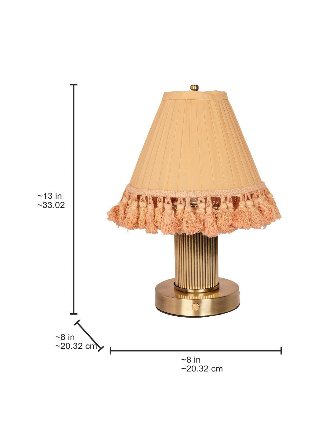 Cordless Dimmable Touch Table Lamp with Pleated Camel Fabric Shade | Antique Brass Finish