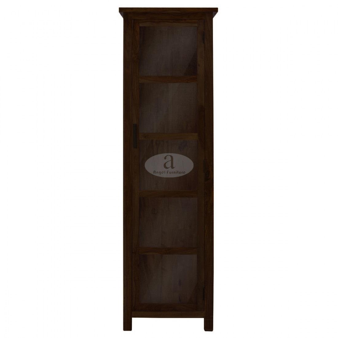 Sheesham Wood Baltimore Kitchen Cabinet Tall In Walnut Finish | Bookcase With Glass Door