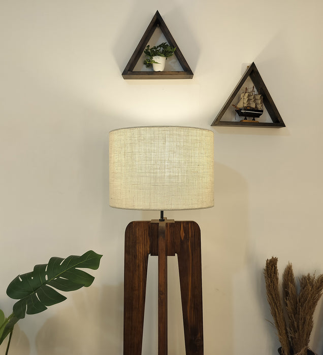 Jet Wooden Floor Lamp with Beige Fabric Lampshade