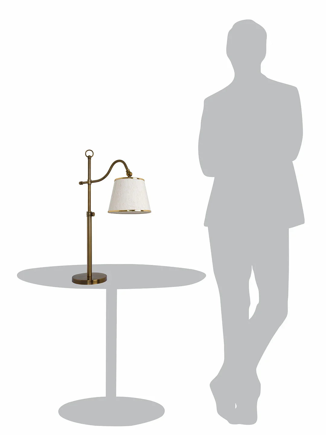 Gold Adjustable European 23 Inch Steel Downlight Study Lamp Table Light With White Textured Gold Rim Fabric Shade