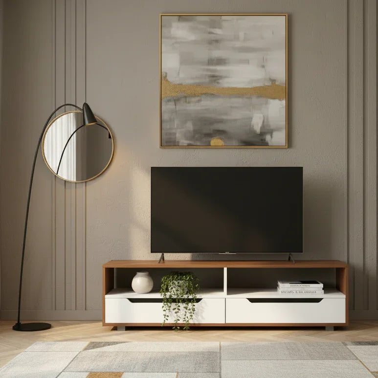 Skipper Walnut Finish TV Unit | Modern Wooden TV Stand with Storage