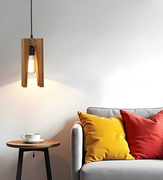 Jet Wooden Single Hanging Lamp | Rustic Pendant Light Fixture