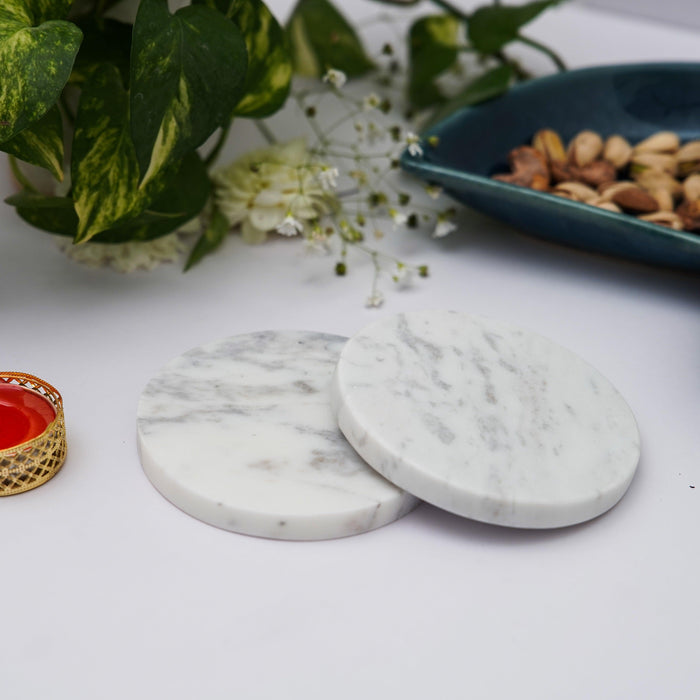 White Marble Plain Coaster for Tea Coffee | Trivets for Dining Table