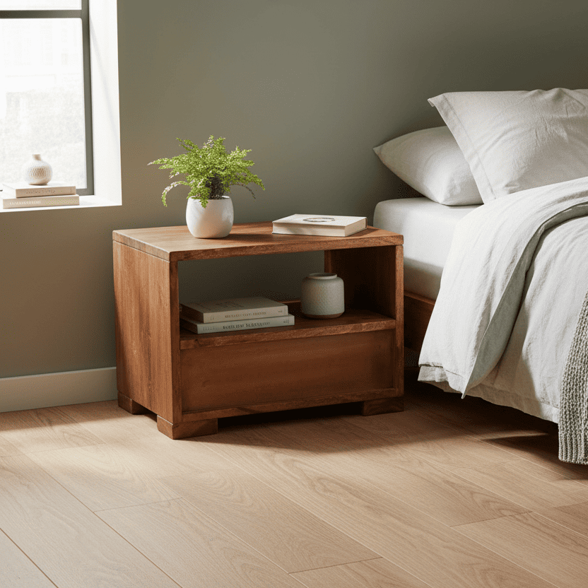 Penny Acacia Wood Bedside Table with Drawer | Bedroom Small Side Table