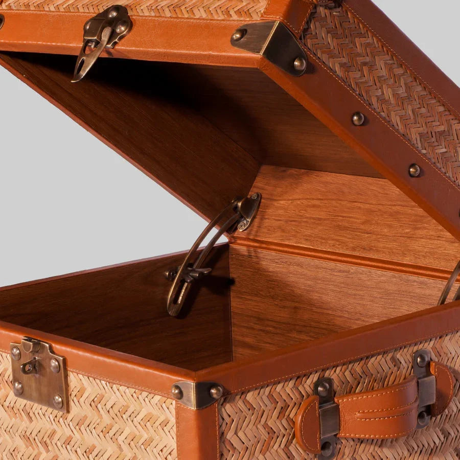 Luxury Leather & Rattan Storage Trunk Box | Premium Towel & Linen Organizer | Unique Storage Box