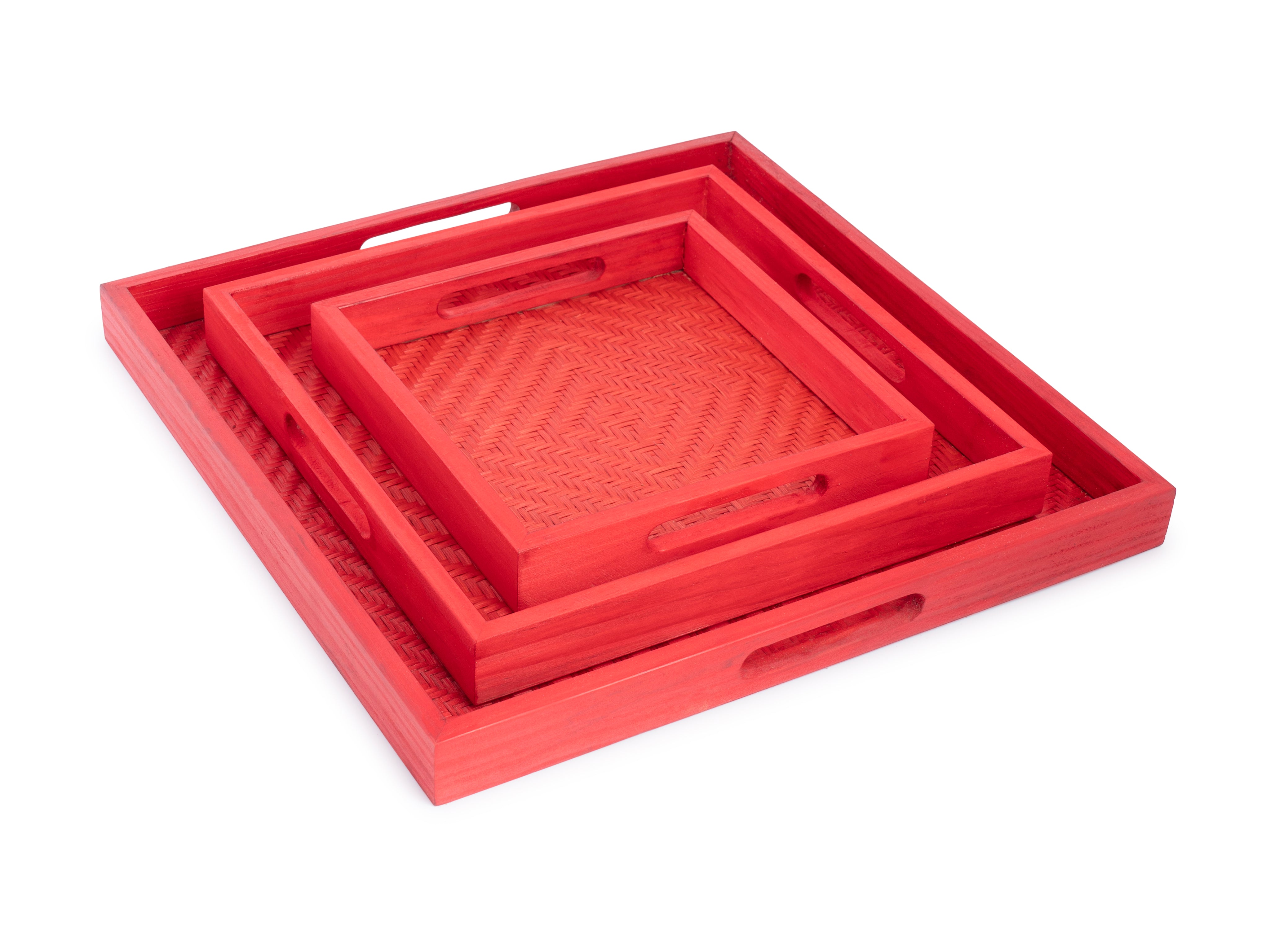 Handwoven Bamboo Red Tray Set