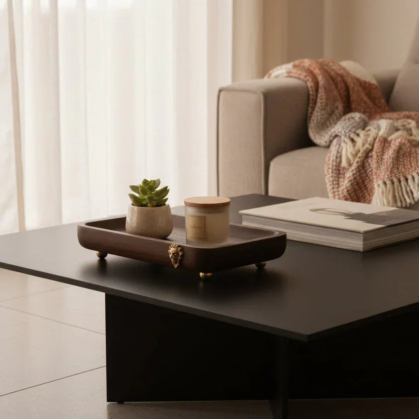 Wooden Snack Tray With Metal Stand