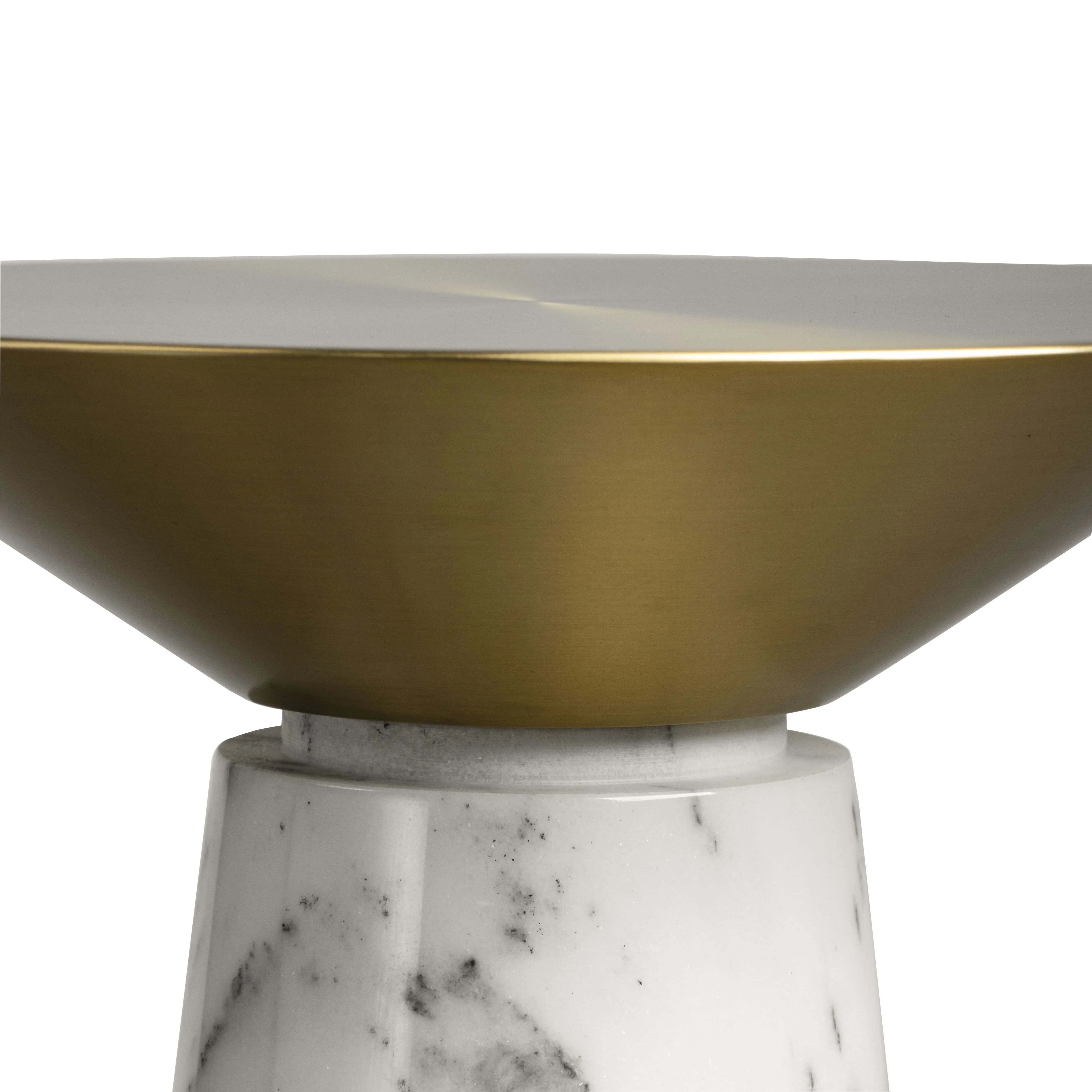 Ebb Marble Accent Table with White Marble Base | Modern Brass Side Table for Living Room