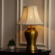 Royal Brass Antique Gold Finish Table Lamp 23 Inches Height With Off White 14 Inches Bell Diameter Lampshade