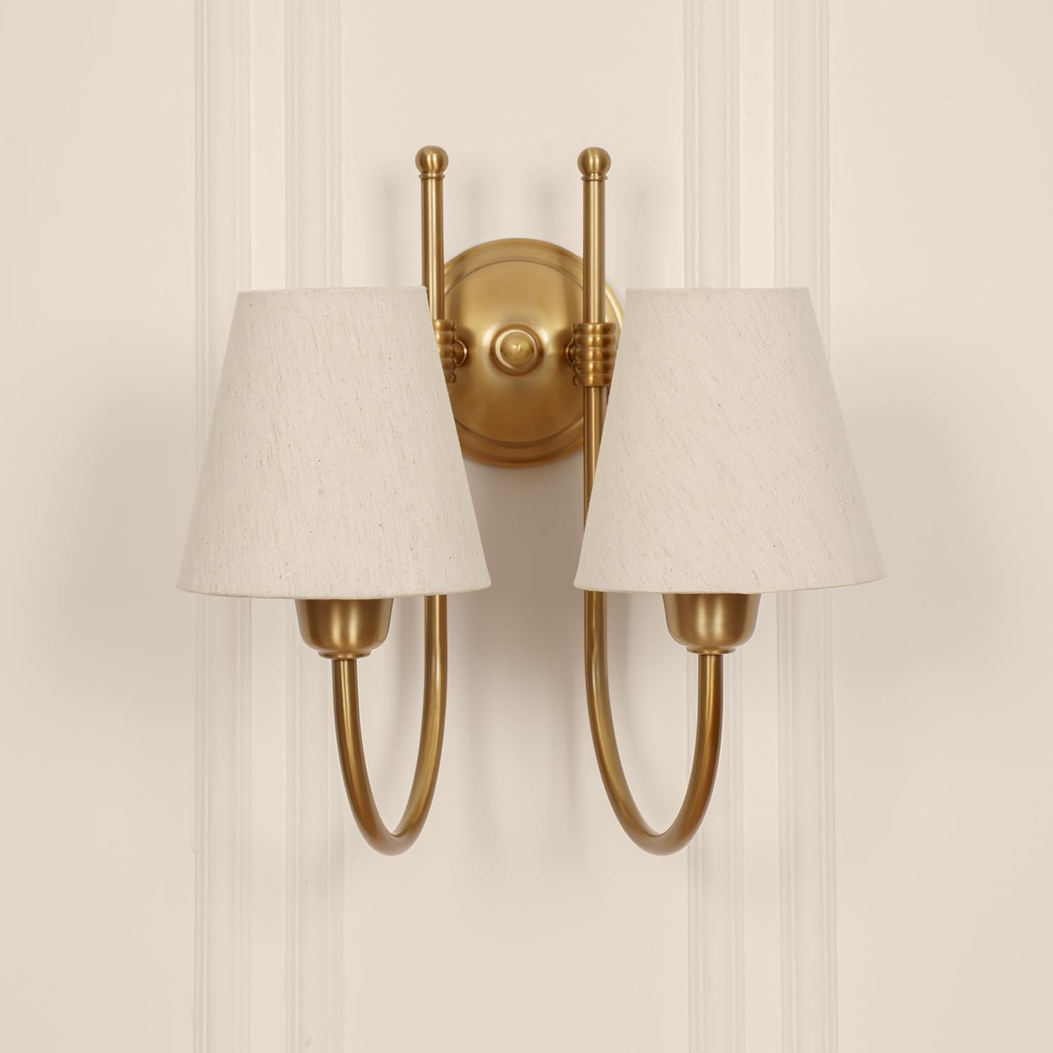 Double Hockey Wall Lamp Antique Brass Finish with Off White Glass Shade for Living Room, Bedroom and Home Decoration