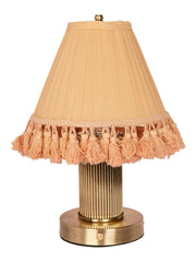 Cordless Dimmable Touch Table Lamp with Pleated Camel Fabric Shade | Antique Brass Finish
