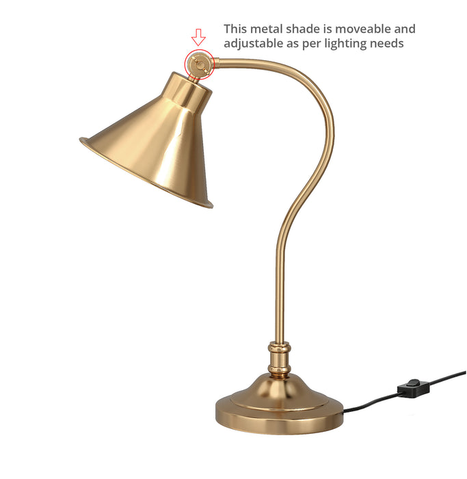 Study Desk Office Reading Curved Table Lamp Brass Antique Finish with Adjustable Head Shade