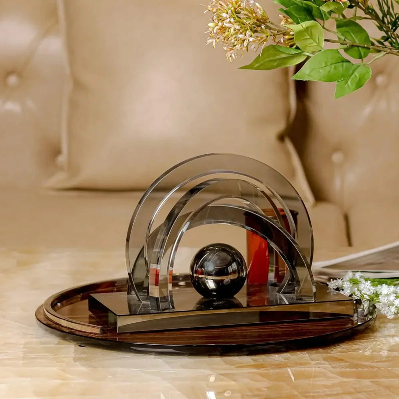 Smoke Grey Crystal Sculpture | Luxury Table Centerpiece for Modern Home Décor