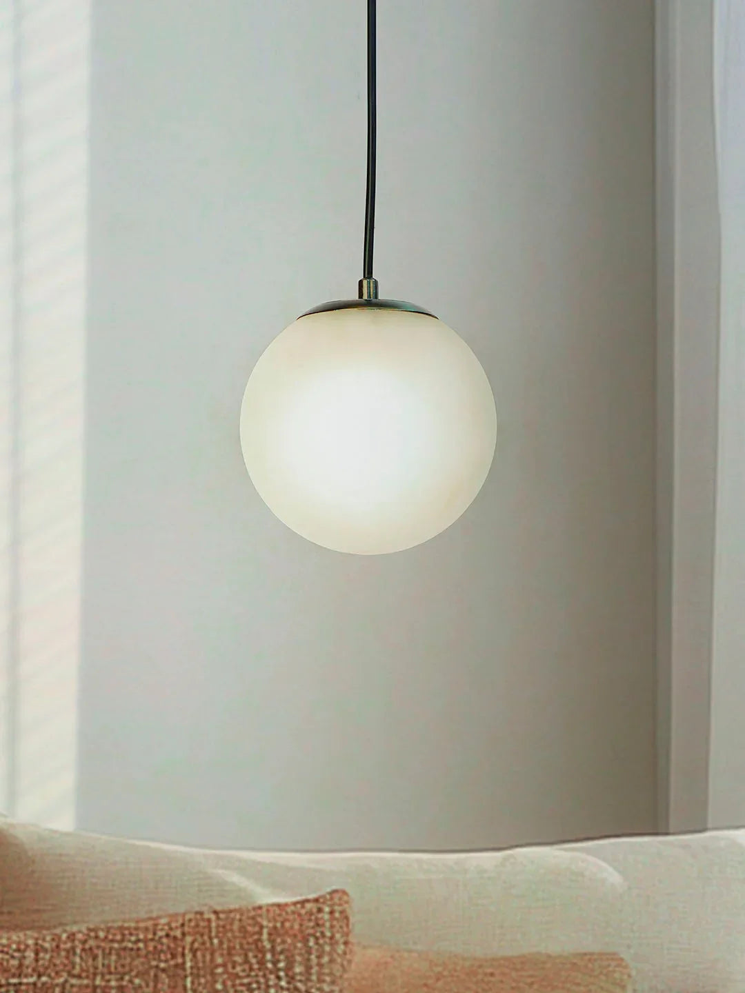 Frosted 6 inch Globe Pendant Light with Antique Brass Fixture