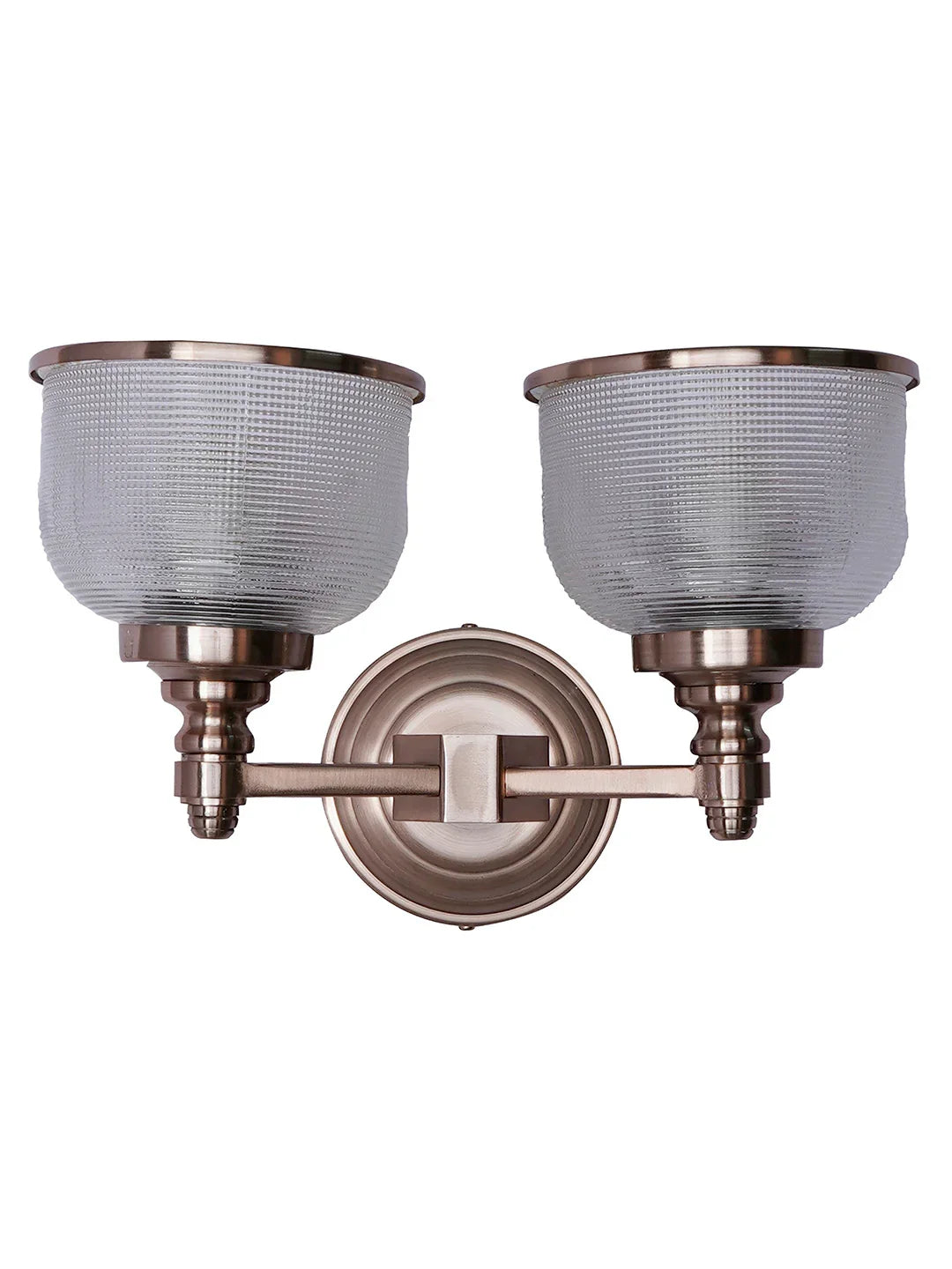Rose Gold Double Wall Sconce with Rimmed Glass Shades