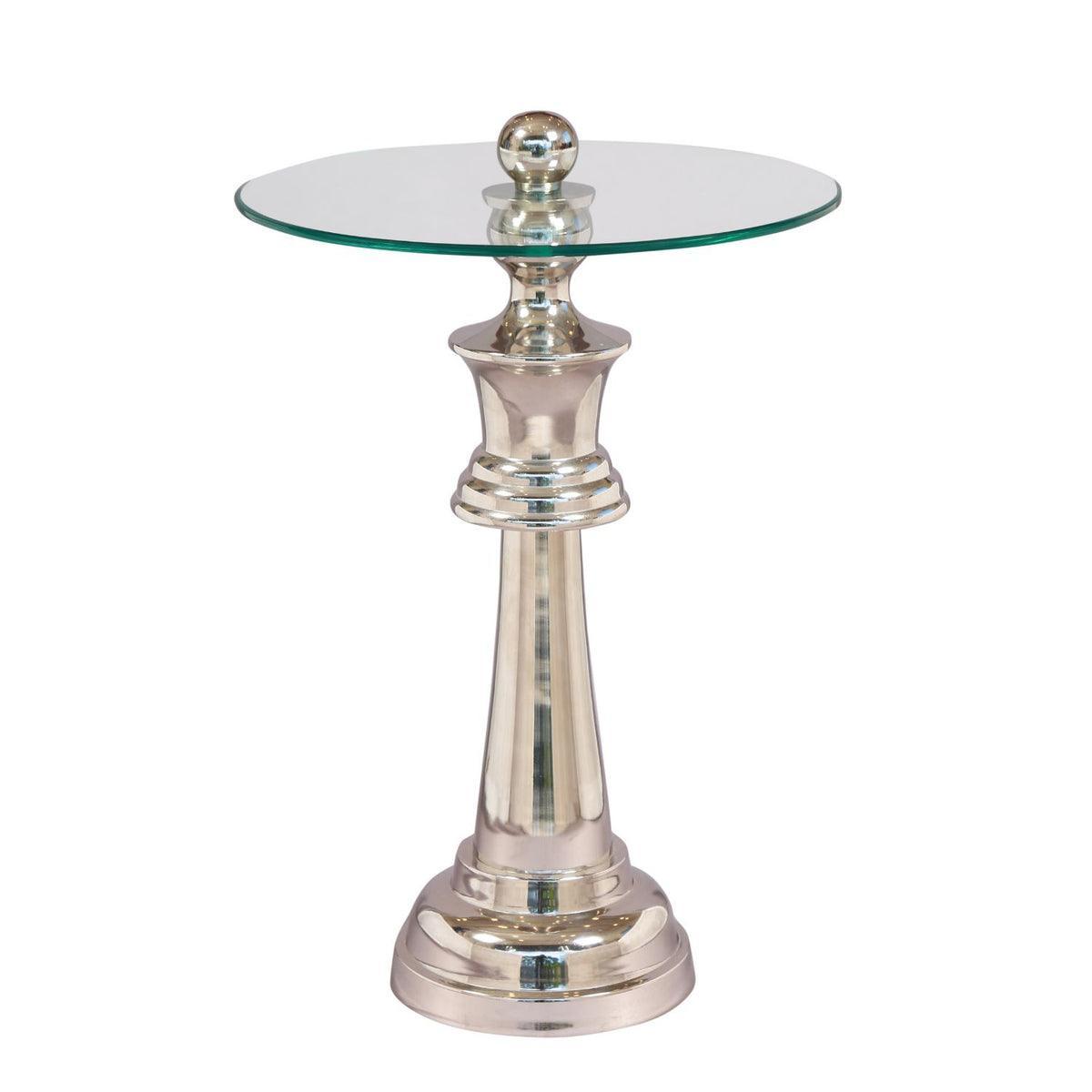 Chess King Base Side Table with Glass Top | Designer Accent Table for Living Room | Tea Table | Decorative Corner Table