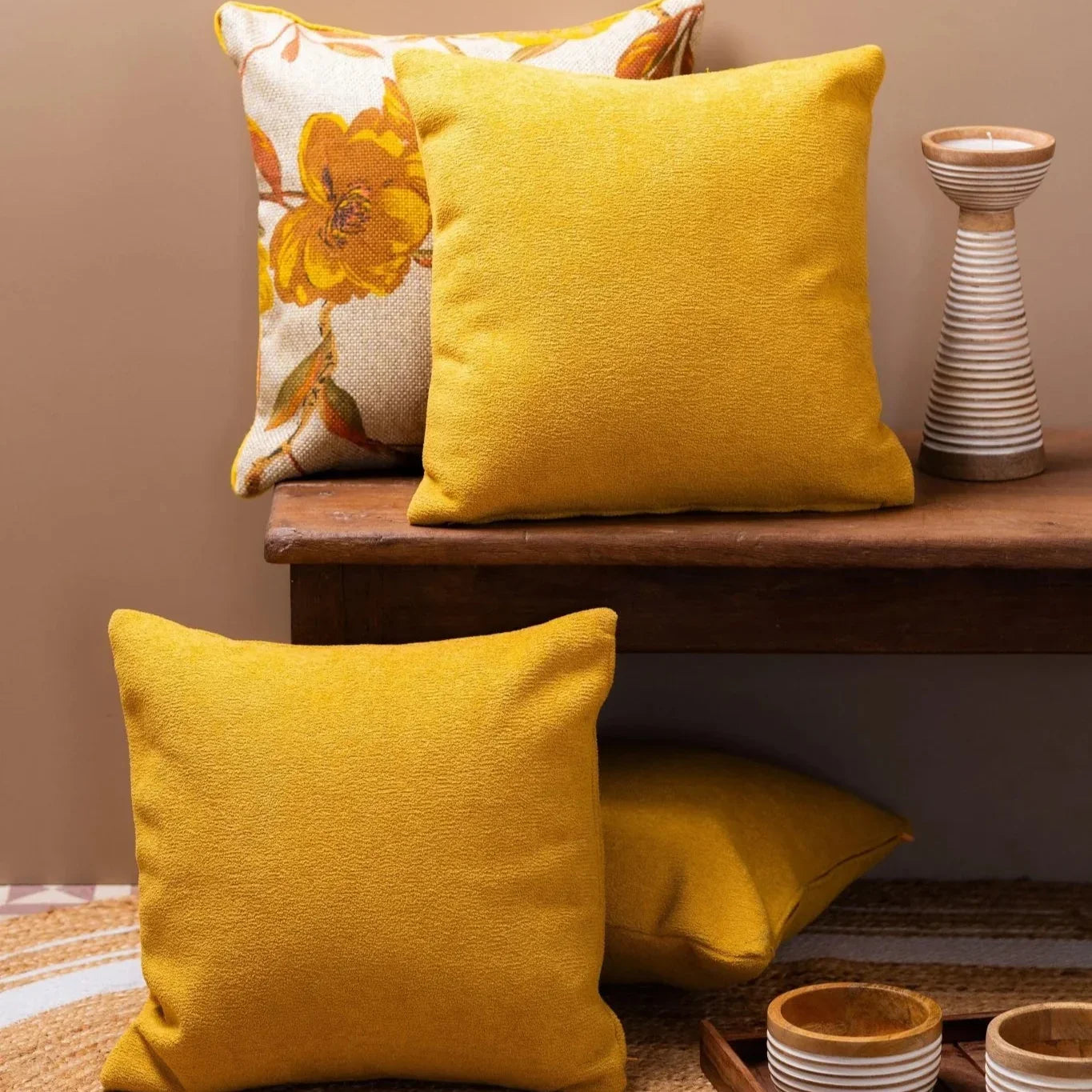Luxury Boucle Solid Yellow Cushion Cover