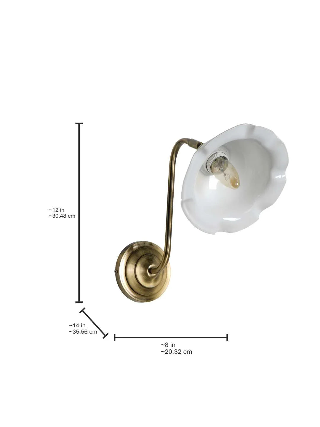 Industrial Brass Adjustable Gooseneck Wall Sconce | White Frilled Edge "Jhalar" Glass Shade