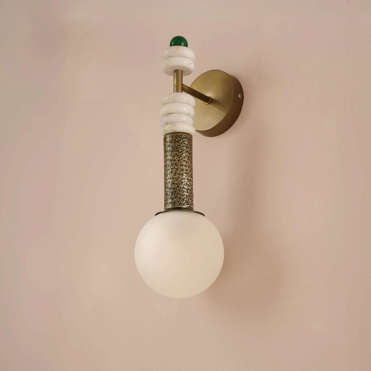 Antique Brass & Green Marble Wall Lamp | Frosted Glass Designer Wall Light