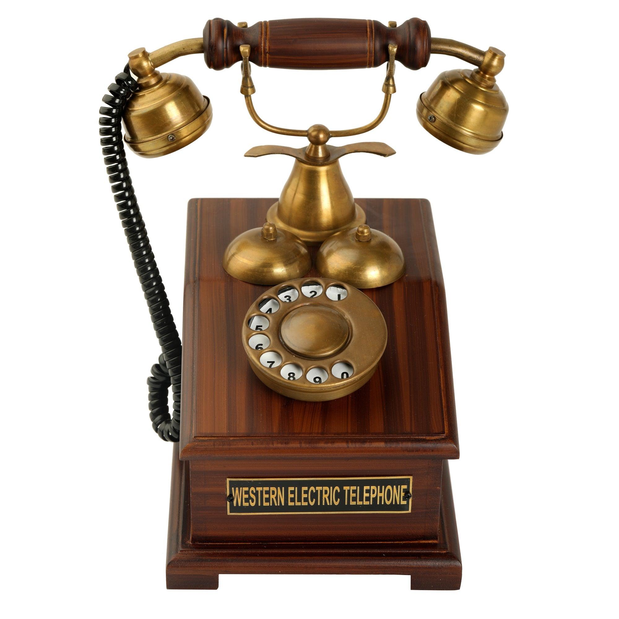 Handcrafted Brass and Wood Antique Telephone Replica