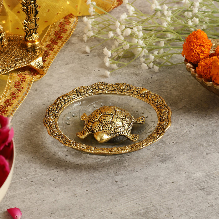 Turtle on Glass Plate Vastu Statue