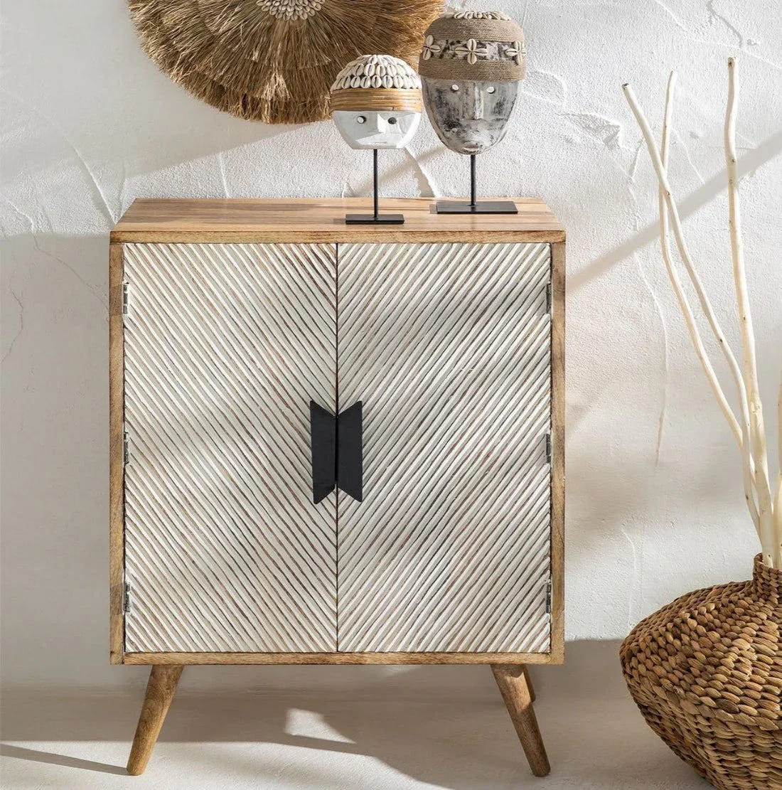 Zarko Carved Wooden Cabinet | Mango Wood Storage Cabinet with Handcrafted Design