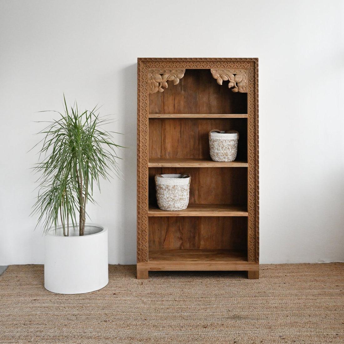 Amunra Carved Wooden Bookshelf |  Mango Wood