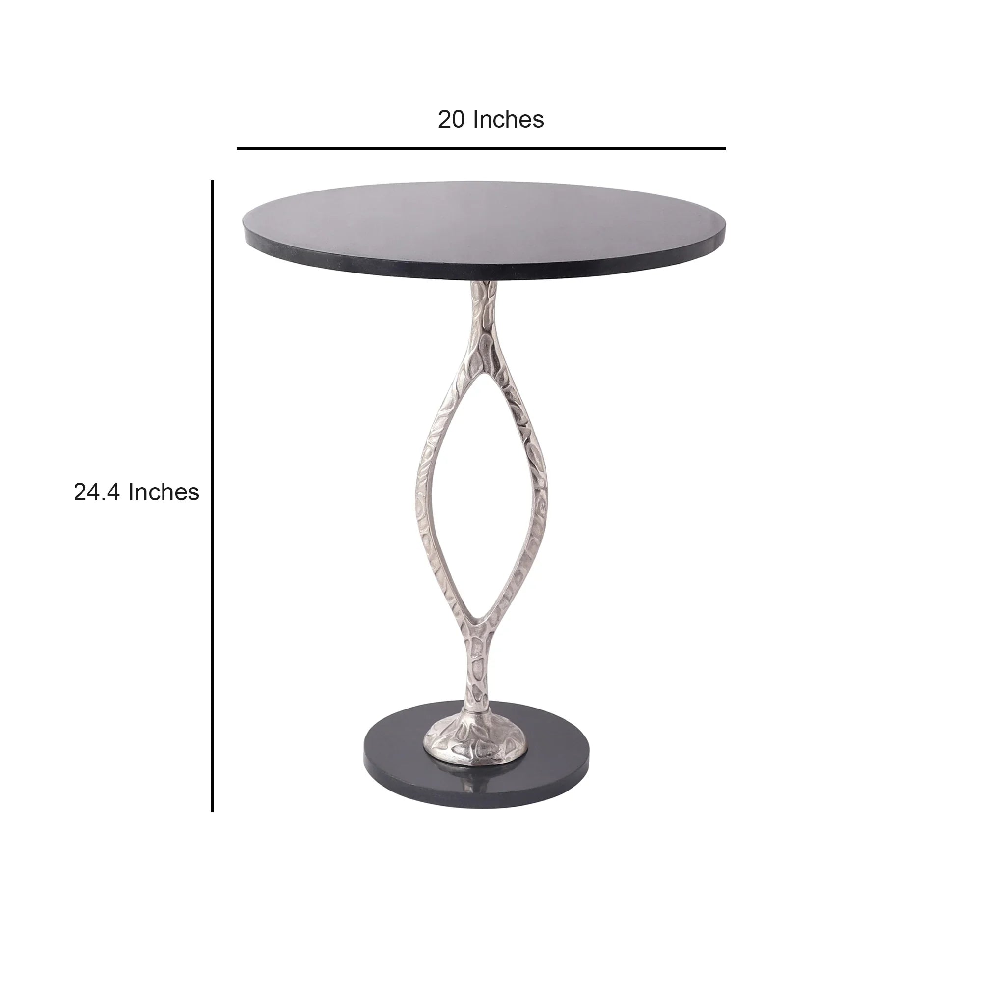 Round Silver Marble Top Table Side Table | Handcrafted Accent Table for Living Room