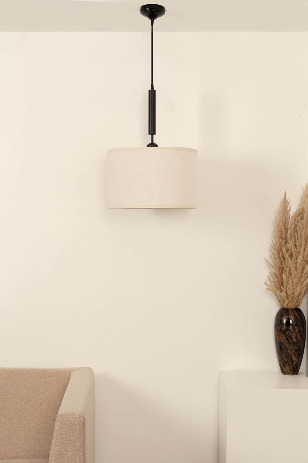 Brass Antique Cotton Fabric Lamp Shade 14" Diameter Hanging Lamps for Living Room, Bedroom, Restaurant, Cafe