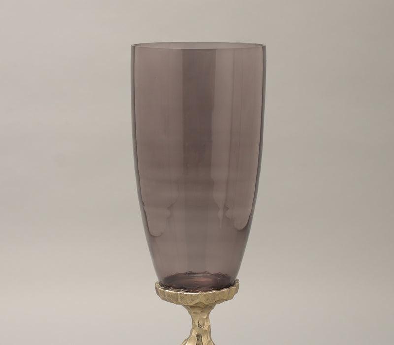 Chiselled Vase | Gold Finished with Light Black Luster Glass