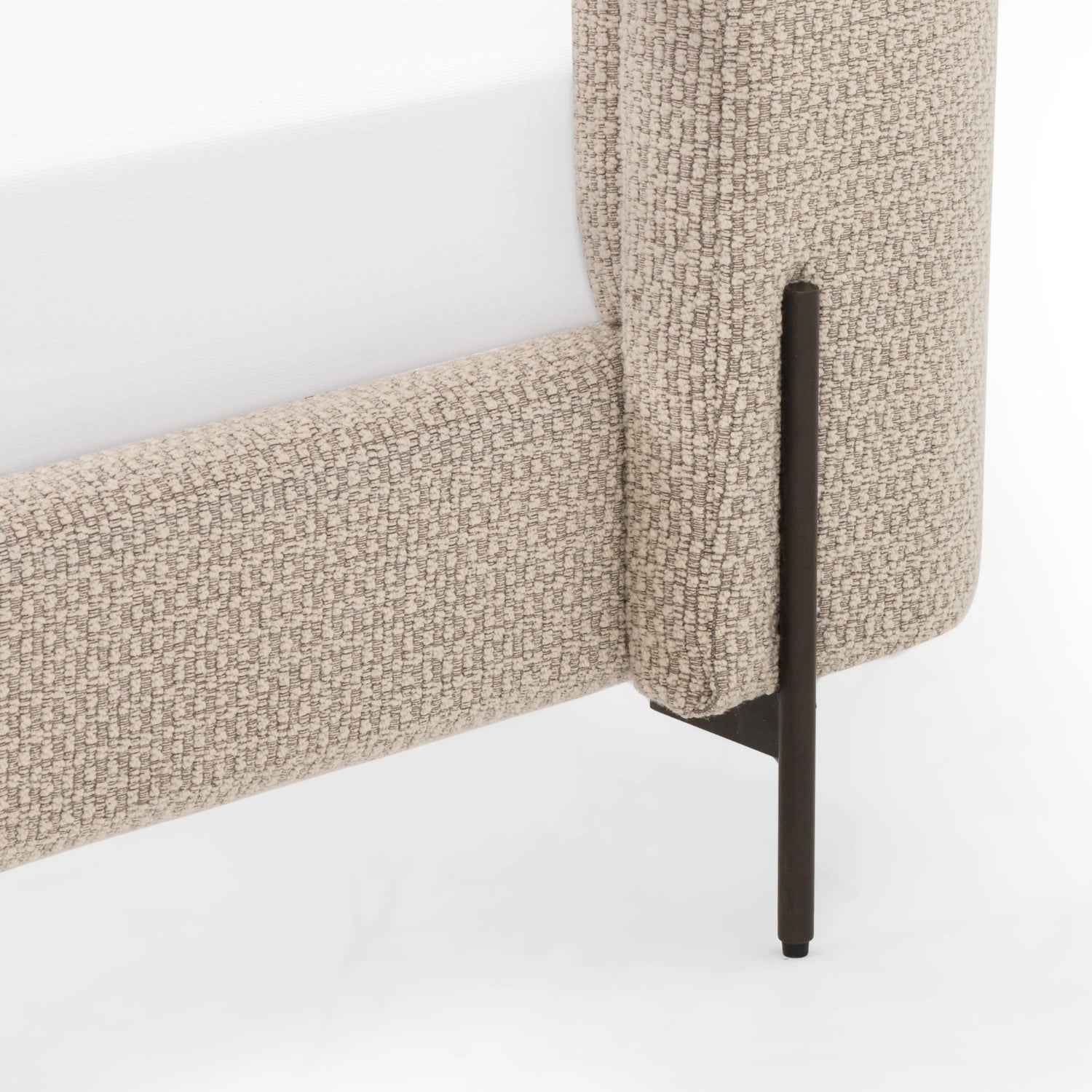 Dob Fabric Upholstery And Black Finished Metal Legs King Size Bed