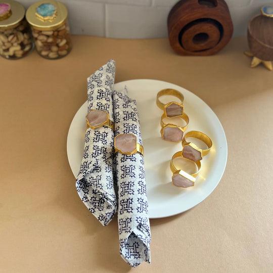 Natural Rose Quartz Napkin Rings Set of 6