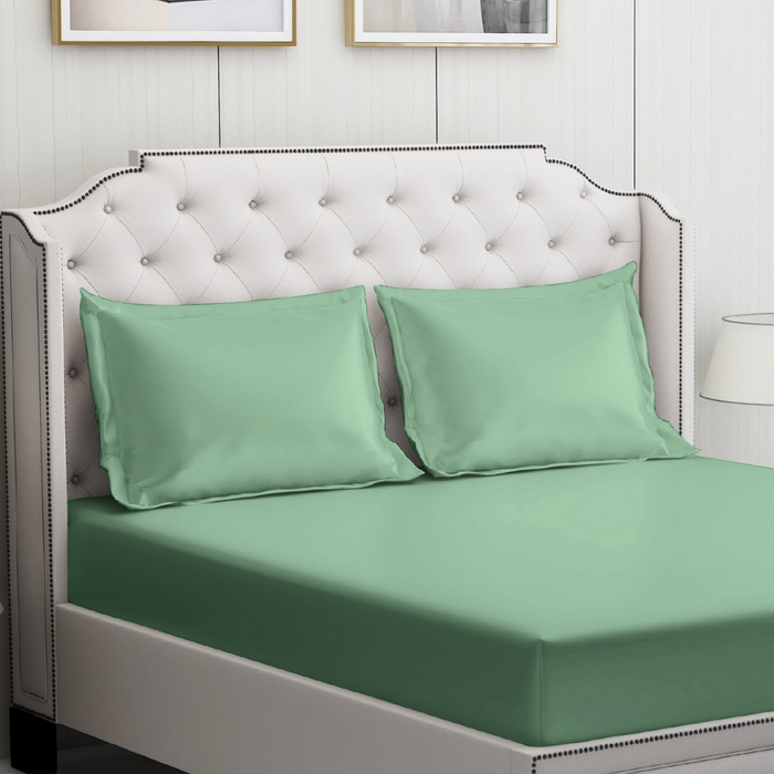 Pista Green Cotton Bedding Set with 2 Pillow Covers | King Size