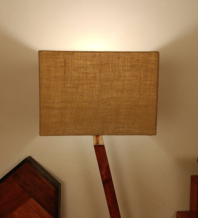 Bezalel Wooden Floor Lamp with Beige Fabric Lampshade