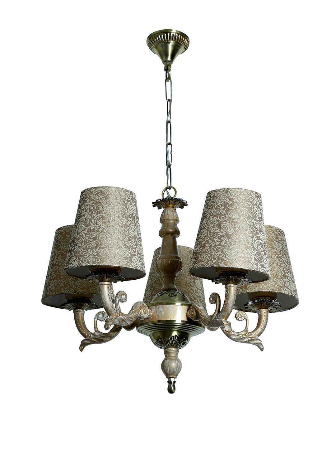 Golden Aluminum & Fabric White 5 Light Living Room Chandelier
