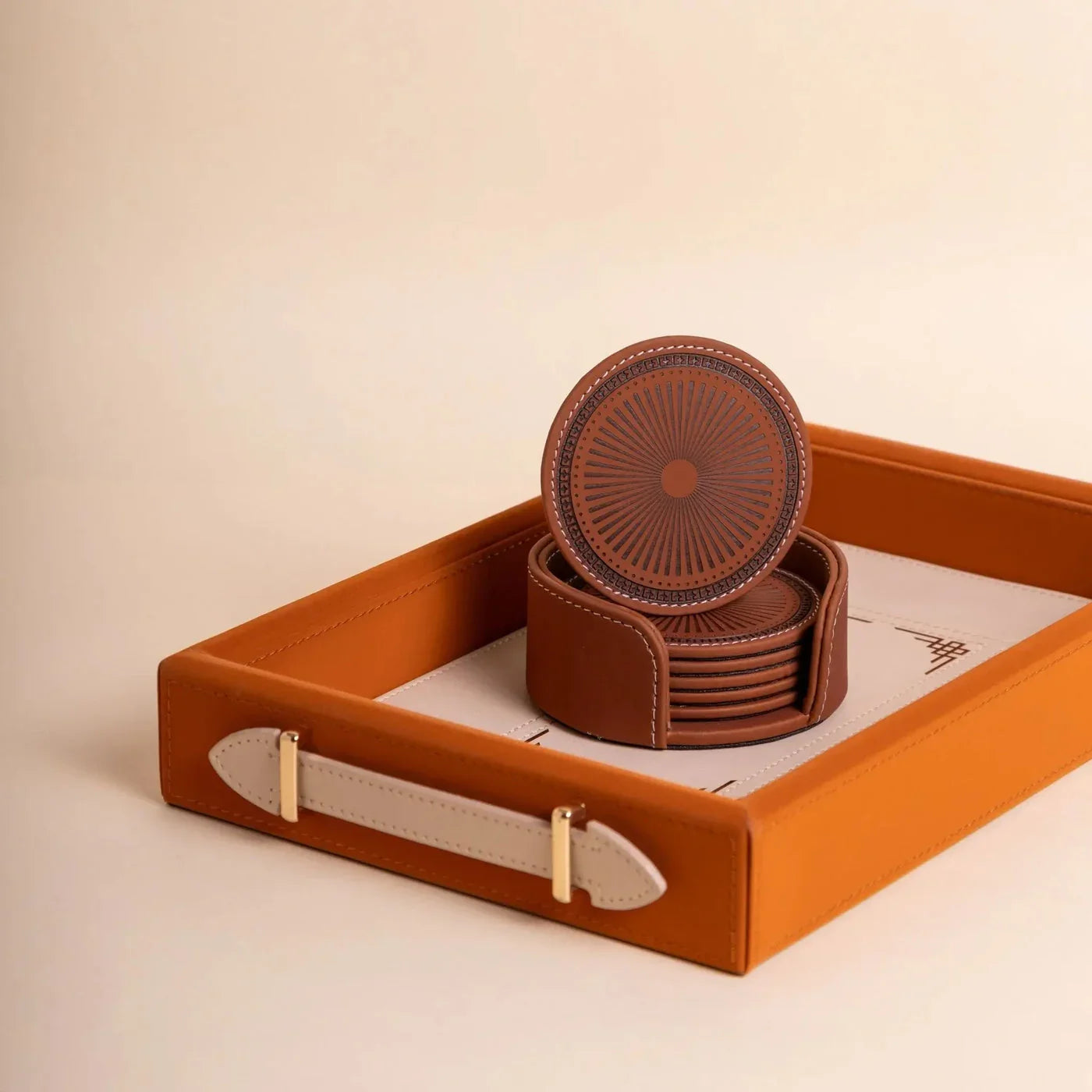 Polaris Leatherette Tray & Coaster Set