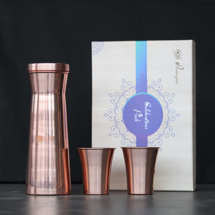 Glossy Copper Flask Set & Water Carafe for Dining | Tumbler with Tamba Glases