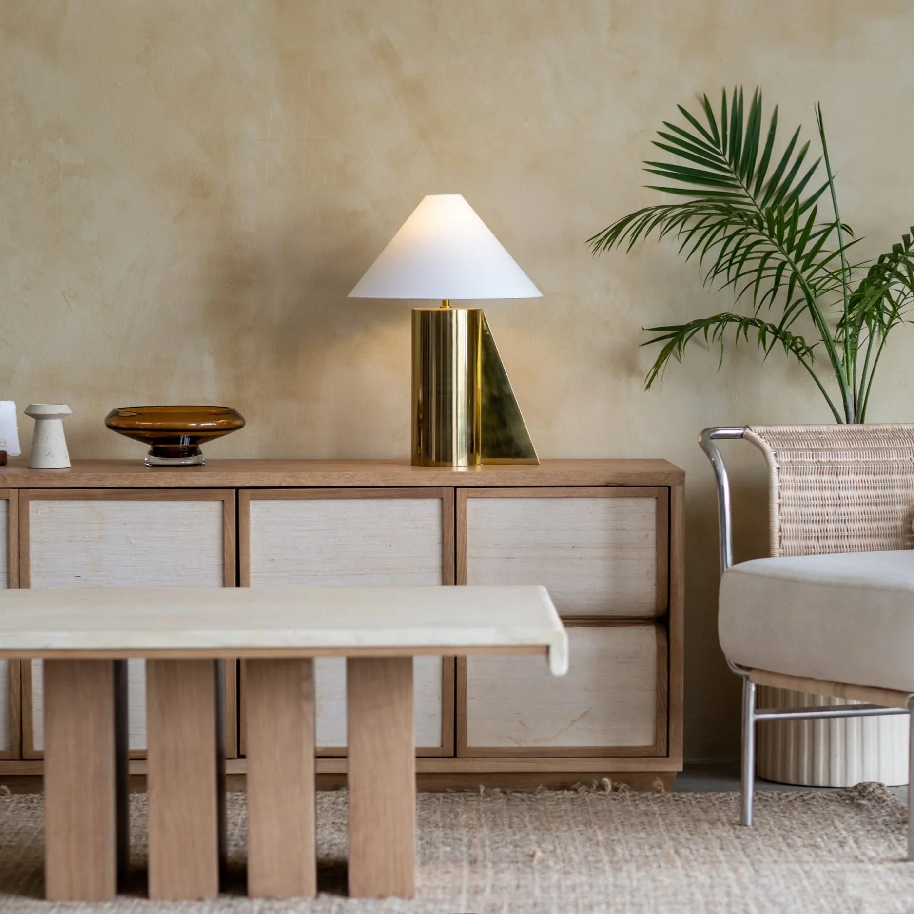 Helia Tall Table Lamp | Stainless Steel and Cotton Fabric