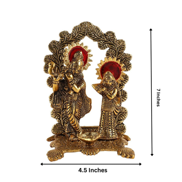 Radha Krishna Ji Metal Showpiece With Diya