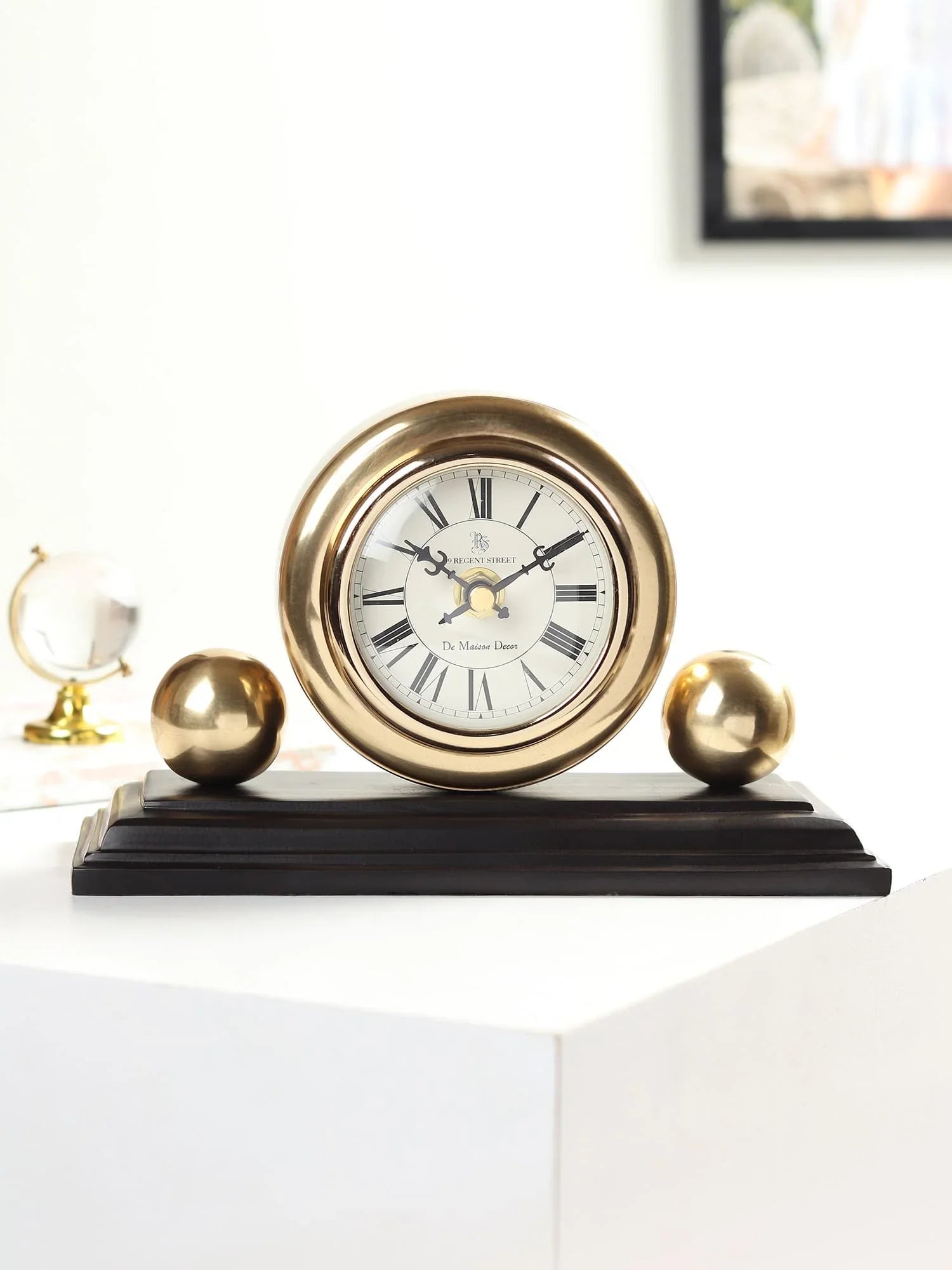 Orbit  Designer Table Clock | Sculptural Vintage-Inspired Desk Clock in Gold & Silver